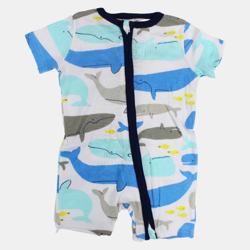 Unisex Baby Cotton Romper – Fun Whales Print