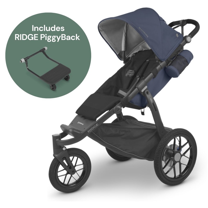 UPPAbaby Ridge Jogging Stroller + PiggyBack Ride-Along Bundle – Reggie (Slate Blue / Carbon)