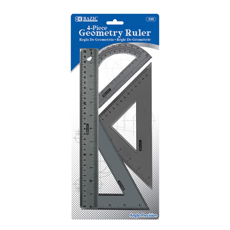 BAZIC 4-Piece Geometry Ruler Combination Sets
