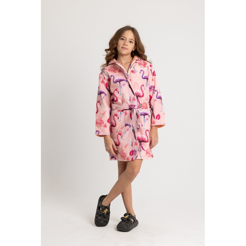 Girls’ Waterproof Swim Robe  Pink Flamingo Design