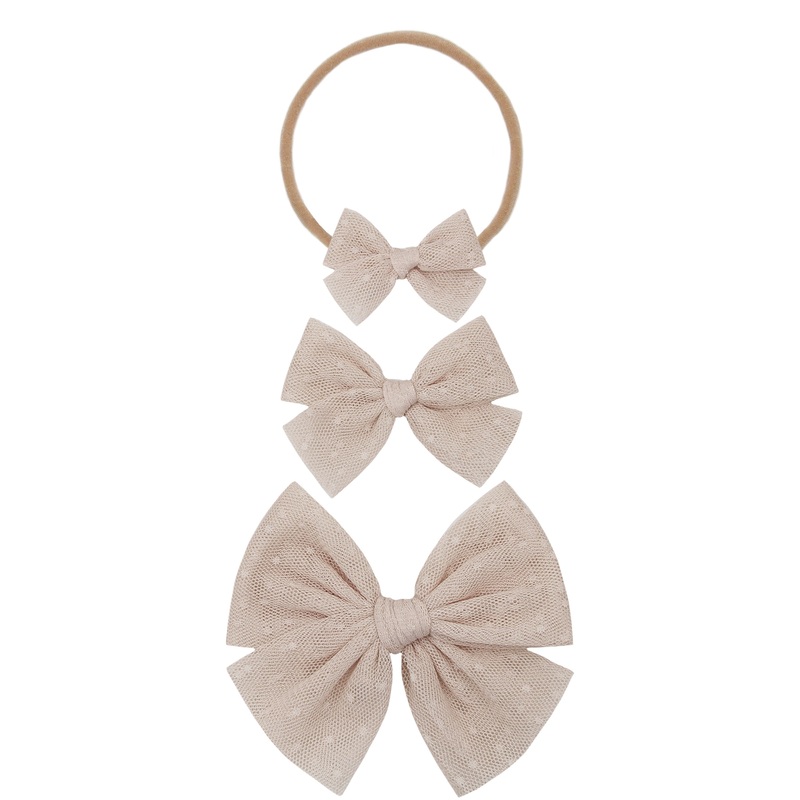 Tulle Bow – Tan Dot Headband