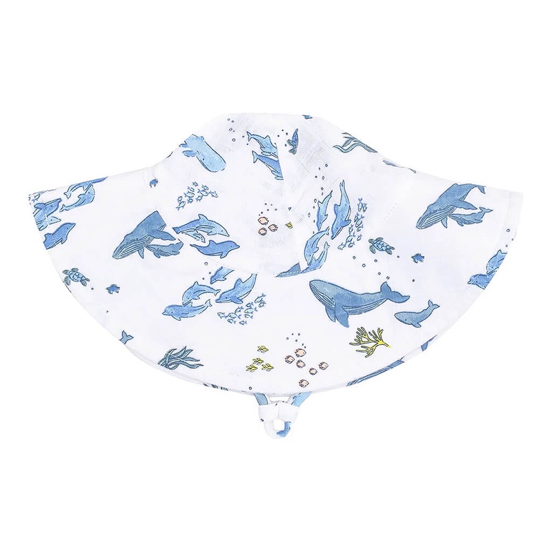 Wide Brim Sunhat – Watercolor Blue Whales