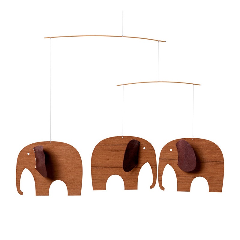 Baby Elephant Teak Mobile