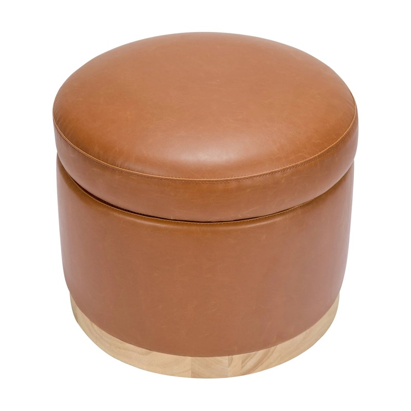 Naka Storage Ottoman with Light Wood Base – Vegan Tan (See Description)