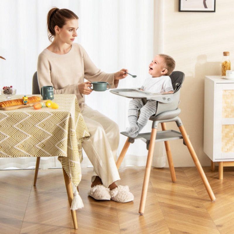6 in 1 Convertible Highchair With Safety Harness and Removable Tray-Gray