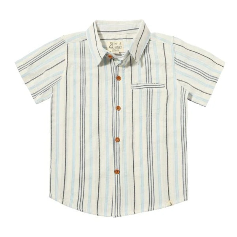Newport Short Sleeve Shirt – Navy, Blue and White Wide Stripe