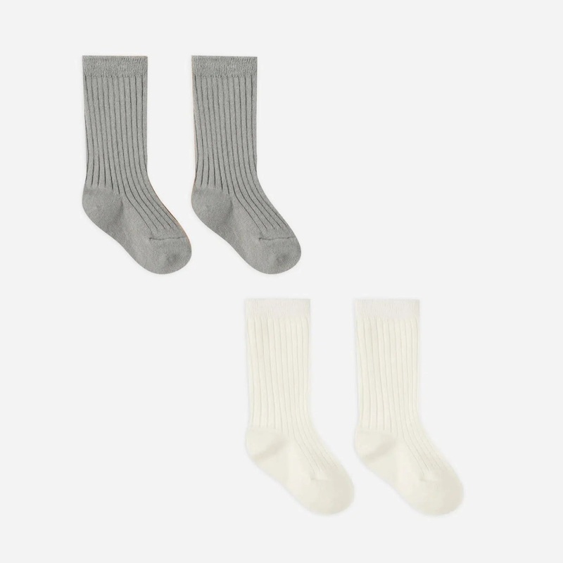 Quincy Mae – Organic Socks Set (2-pack) – Ivory, Dusty Blue