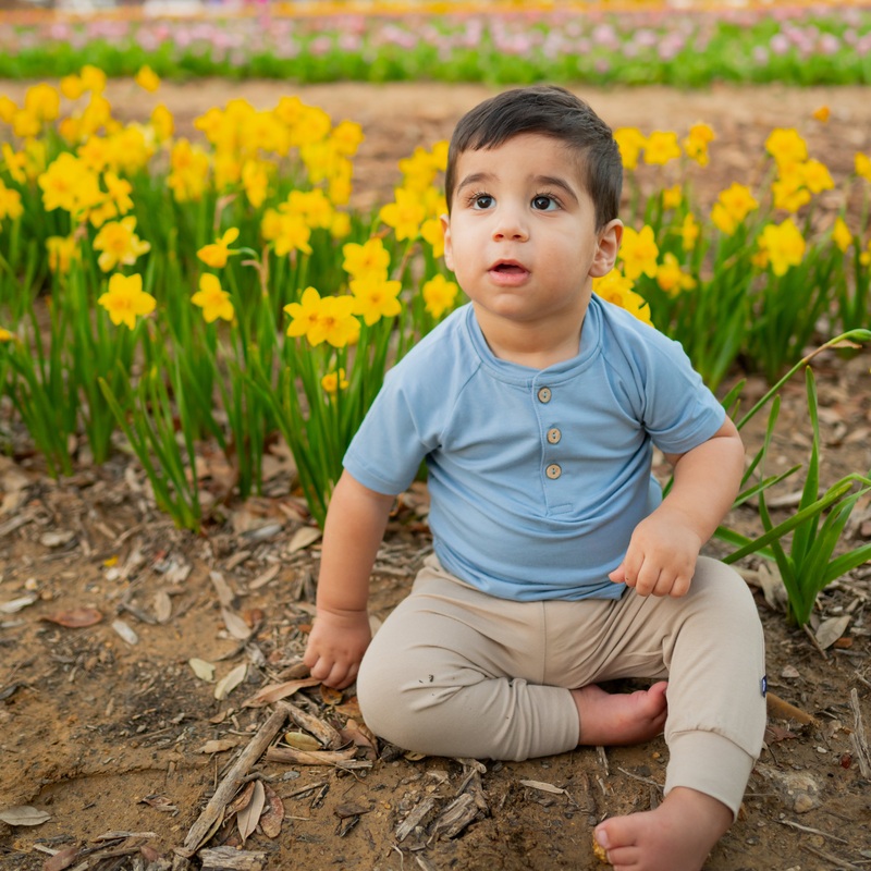 Short Sleeve Toddler Henley Tee in Slate