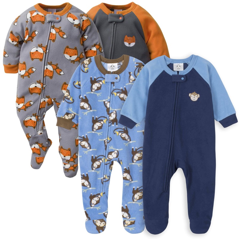 Gerber 4-Pack Baby Boys Monkeys & Foxes Fleece Pajamas