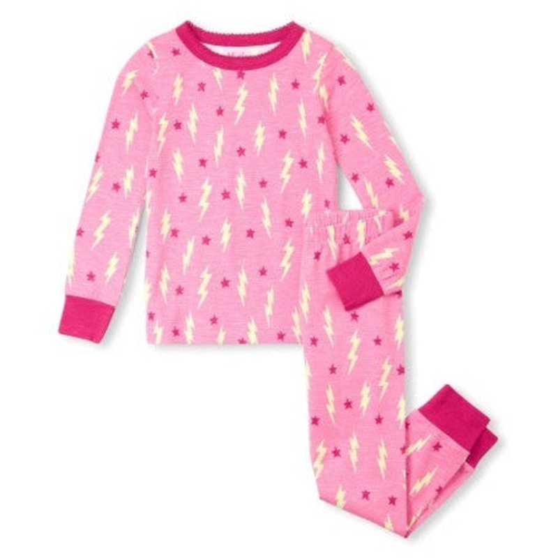Hatley Lightening Bolts & Stars Stretch Cotton Pajama Set | Fuchsia Pink