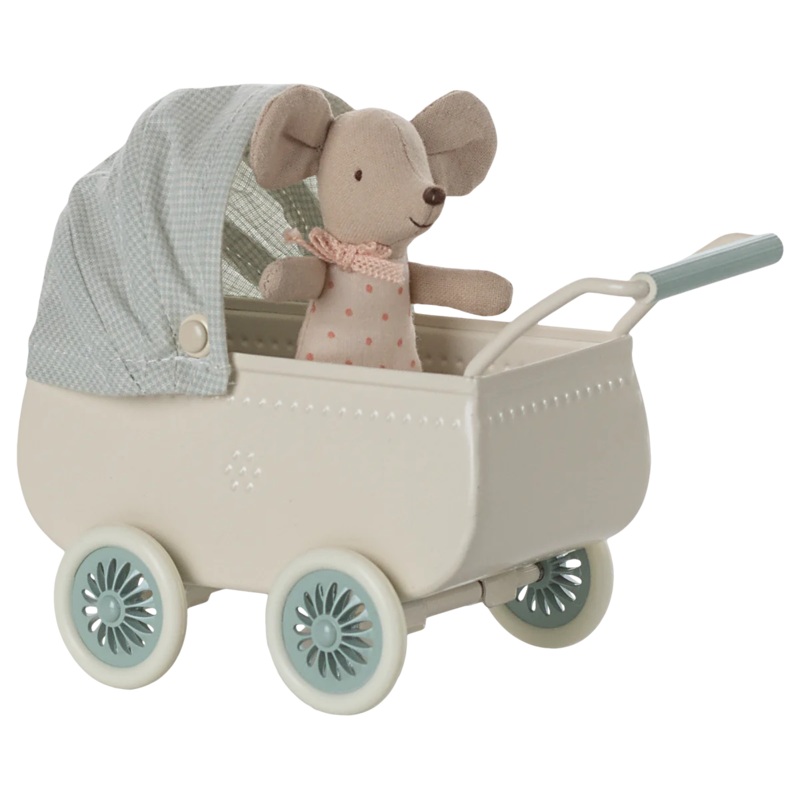 Maileg Pram With Baby Mouse – Mint