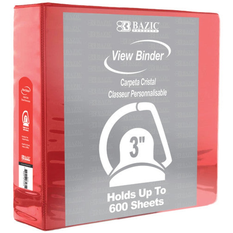 BAZIC Slant D Ring View Binder with 2 Pockets, 3″, Red