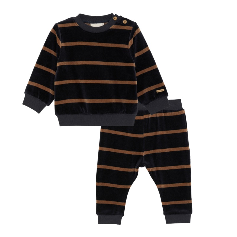 Minymo – Velour Sweatshirt + Pant Set – Golden Stripe