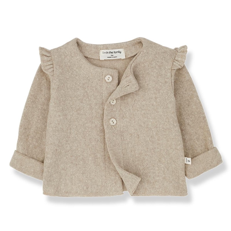 1+ In The Family – Ruffle Shoulder Knit Sweater – Beige