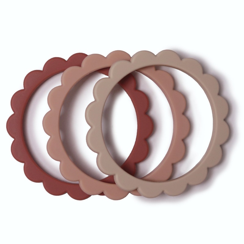 Flower Teething Bracelet 3 Pack – Rose/Blush/Shifting Sand