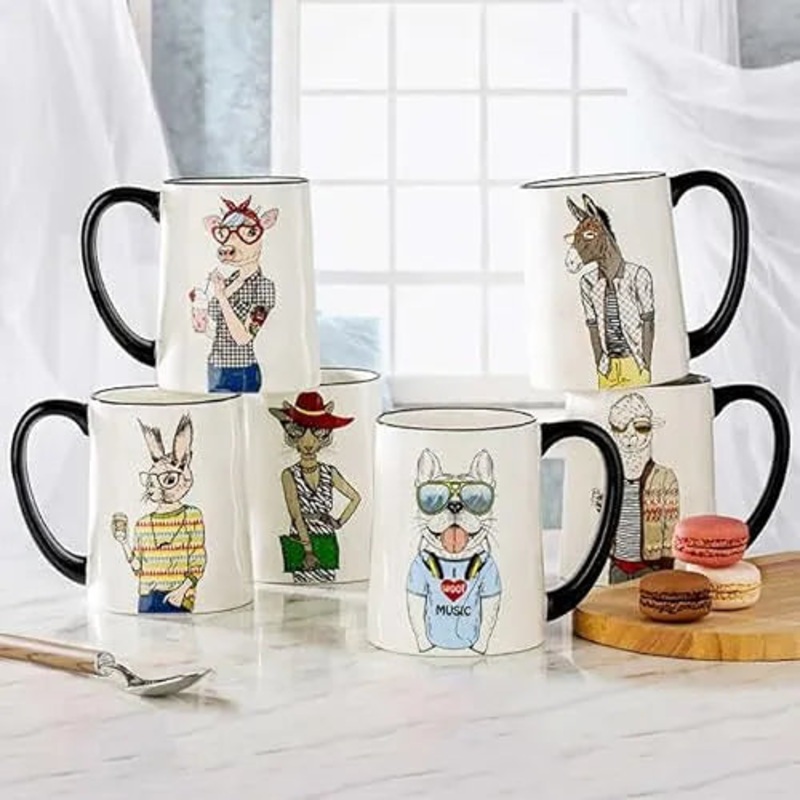 Hipster Animal Coffee Mugs 6pc 17.5 Oz.