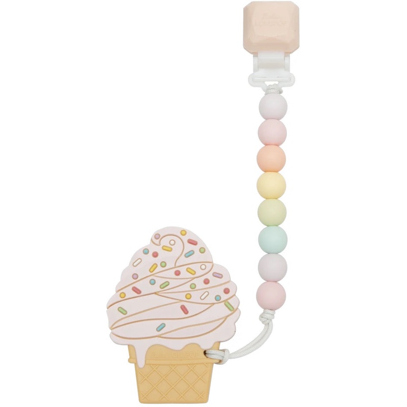 Loulou Lollipop Silicone Teether with Gem Clip – Strawberry Ice Cream