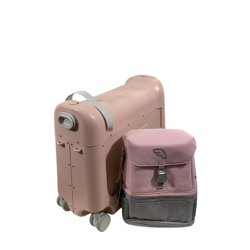 Stokke JetKids BedBox + Crew Backpack Travel Bundle, Pink Lemonade