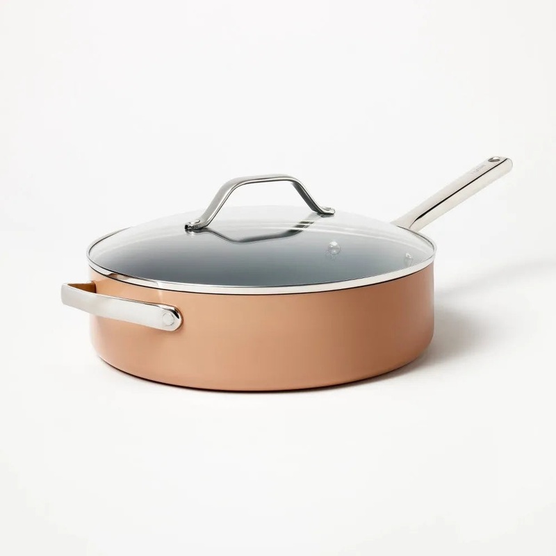 5qt Nonstick Ceramic Coated Aluminum Saute Pan Terracotta Orange