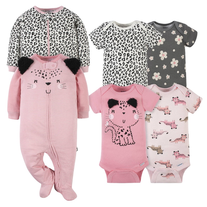6-Piece Baby Girls Leopard Onesies Bodysuit and Sleep ‘N Play Set