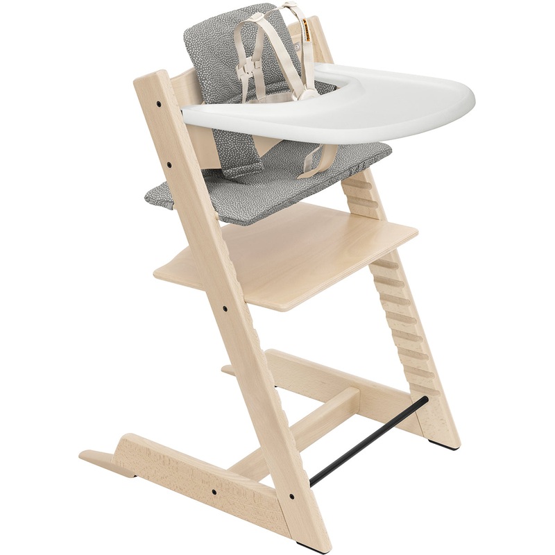 Stokke Tripp Trapp High Chair2 and Cushion with Stokke Tray – Natural / Dots Grey