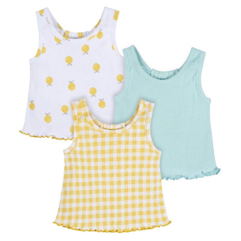 3-Pack Baby Girls Picnic Day Dreams Racer Back Tank Tops, 0-3M