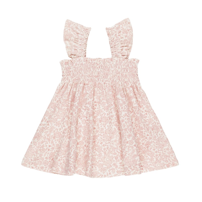 Quincy Mae – Organic Smocked Jersey Dress – Pink Blossom