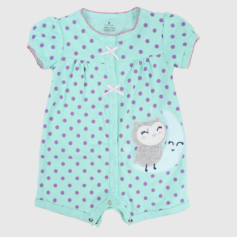 Smiley Owl Polka Dots Short-Sleeved Romper