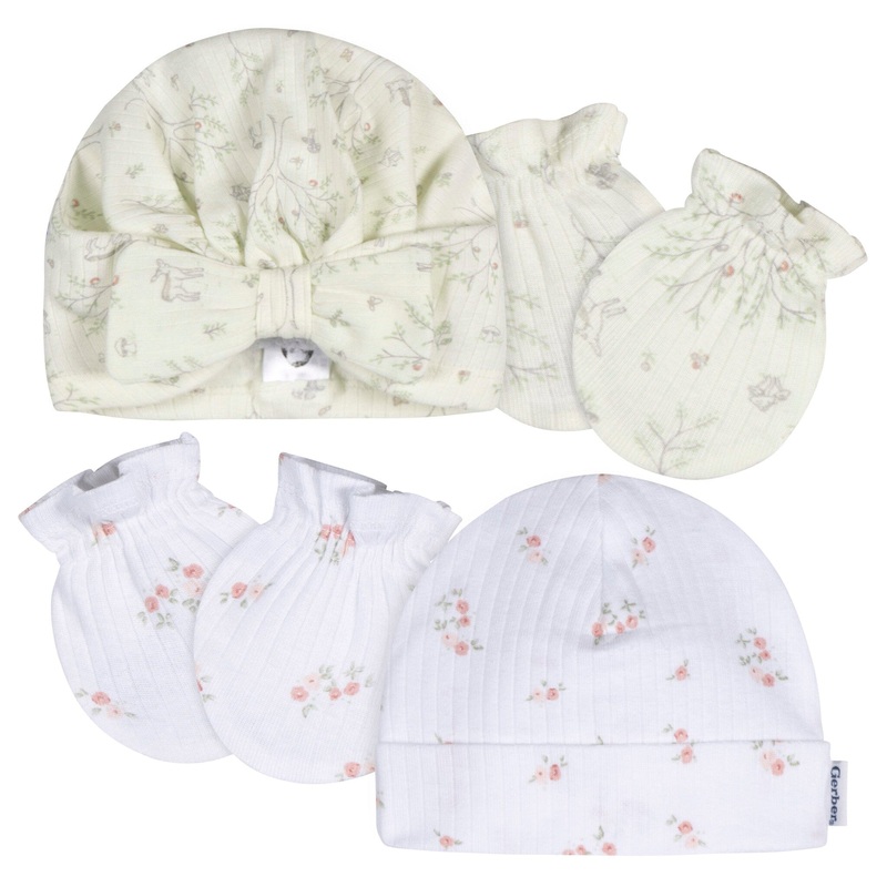 4-Piece Baby Girls Deer Cap and Mitten Set