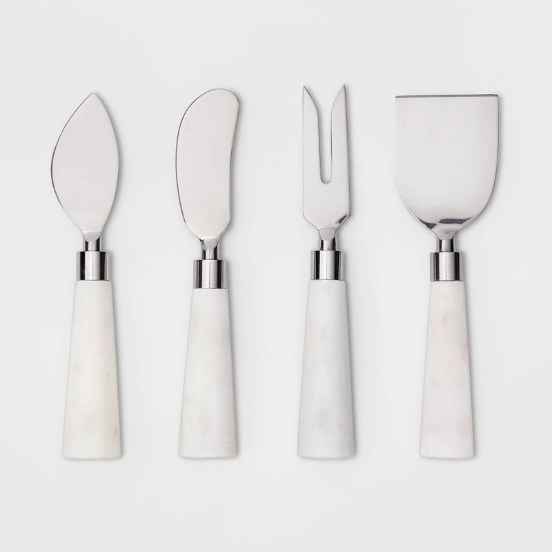 4pk Stainless Steel Cheese Knives- Marble White