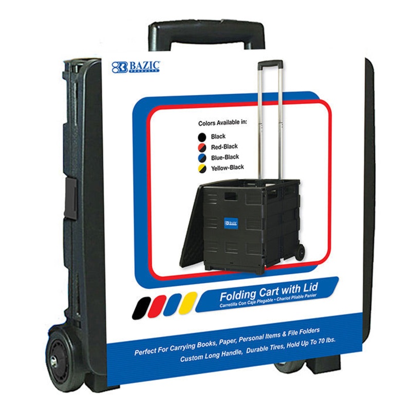 Black Folding Cart on Wheels w/Lid Cover 16″X18″X15″