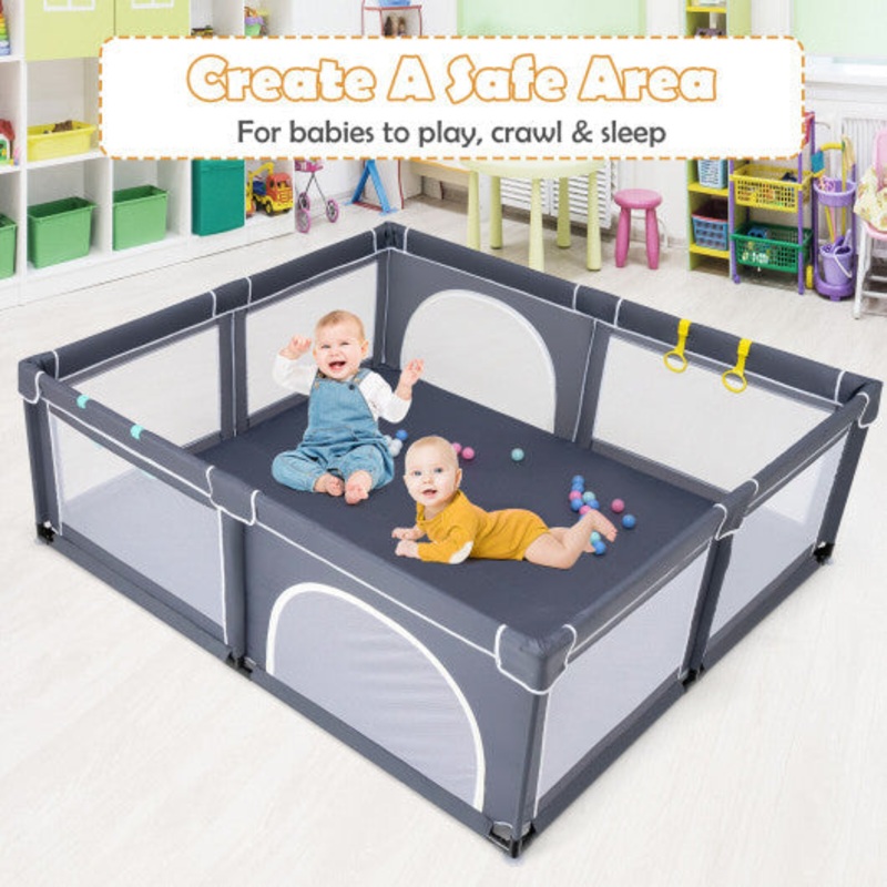 Large Infant Baby Playpen Safety Play Center Yard With 50 Ocean Balls-Dark Gray
