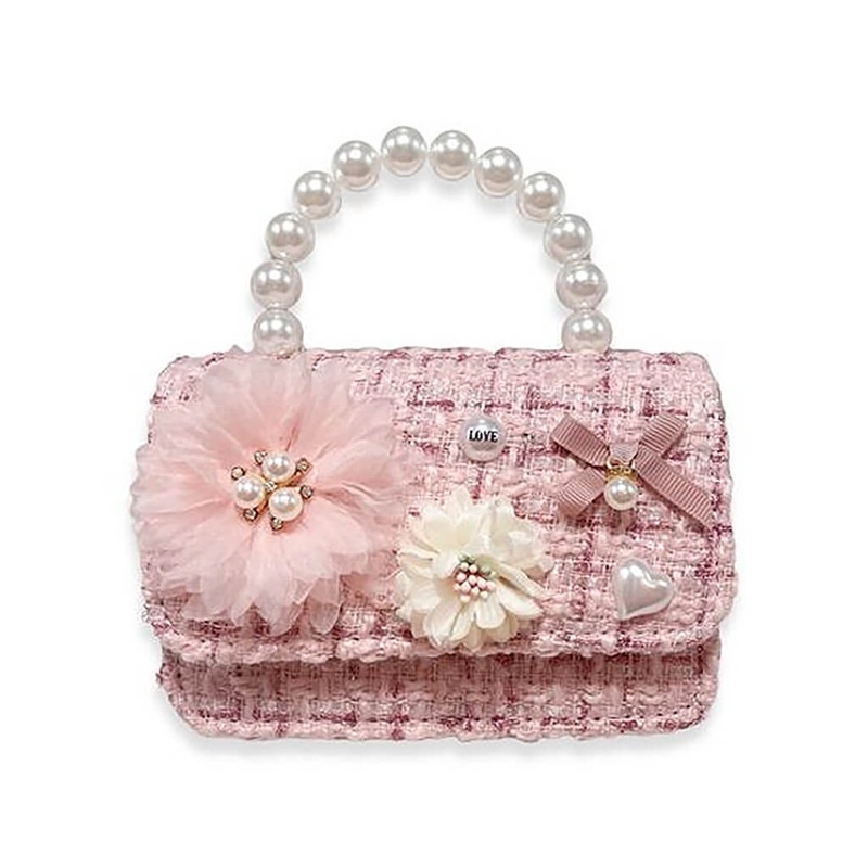 Floral Appliques Tweed Purse