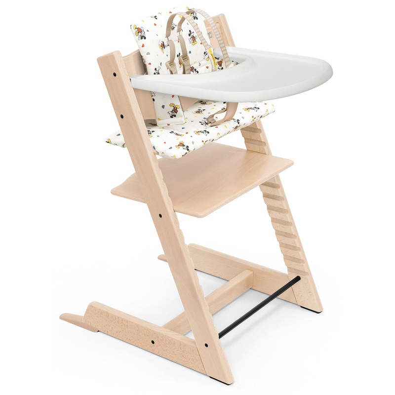 Tripp Trapp High Chair and Cushion with Stokke Tray – Natural / Mickey Celebration