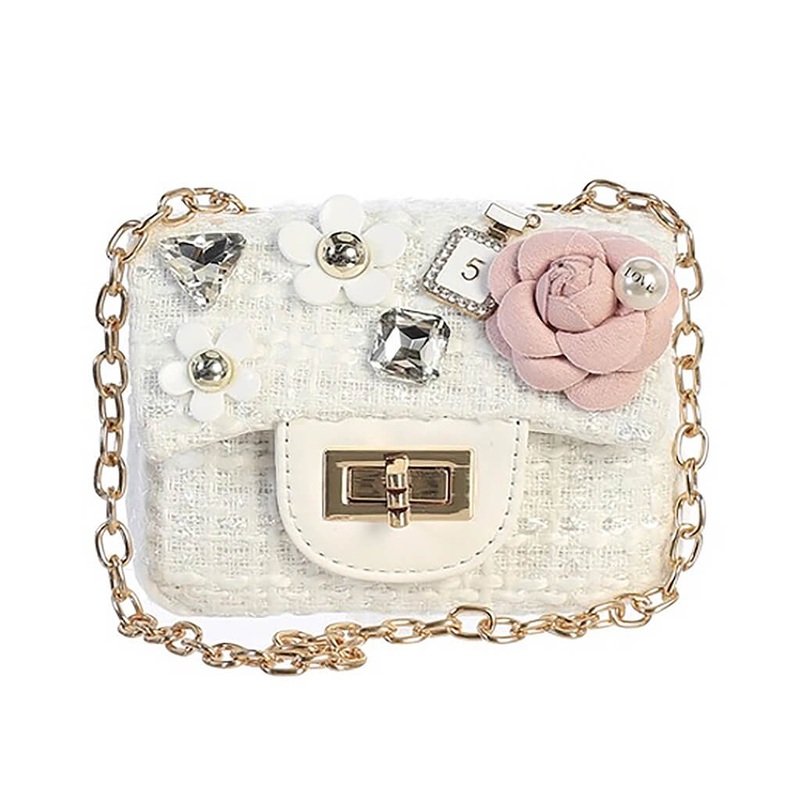 Mini Tweed Purse with Adorable Charms White