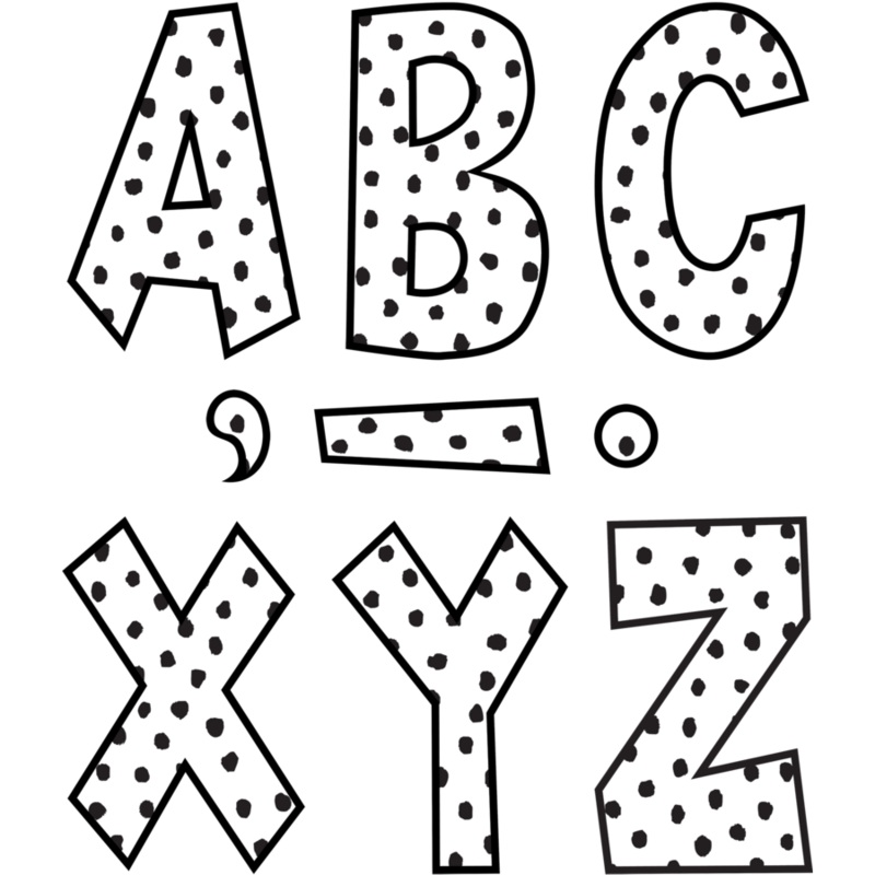 Black Painted Dots on White 7″ Fun Font Letters