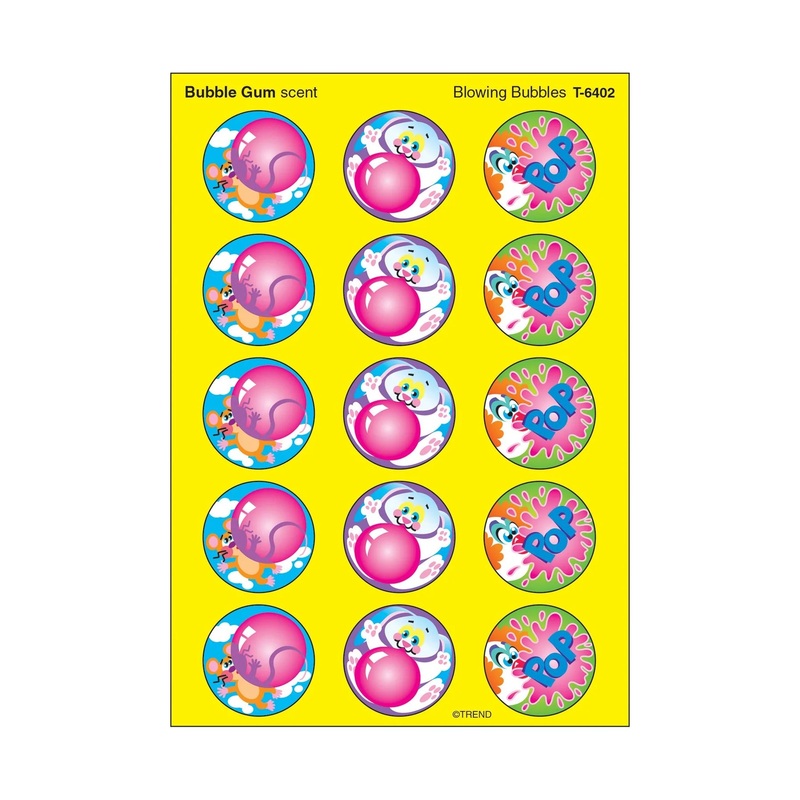 Blowing Bubbles, Bubblegum scent Scratch ‘n Sniff Stinky Stickers  Large Round