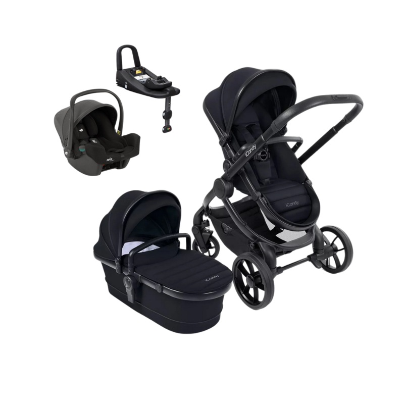 iCandy Peach 7 Pushchair & Carrycot + Joie Snug2 Car Seat & Base – Black