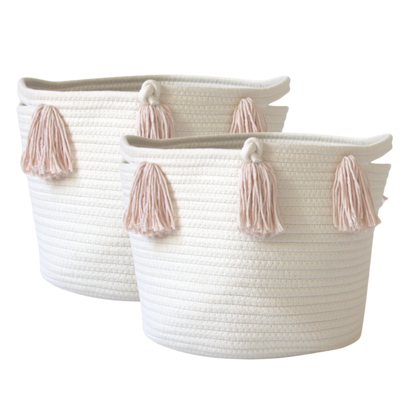 Set of 2 – Blush Tassel Basket – Medium