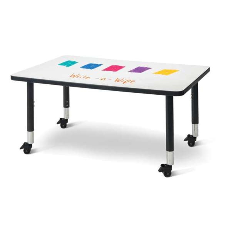 Berries Rectangle Dry Erase Table – 30″ x 48″, Mobile – Write-n-Wipe/Black/Black
