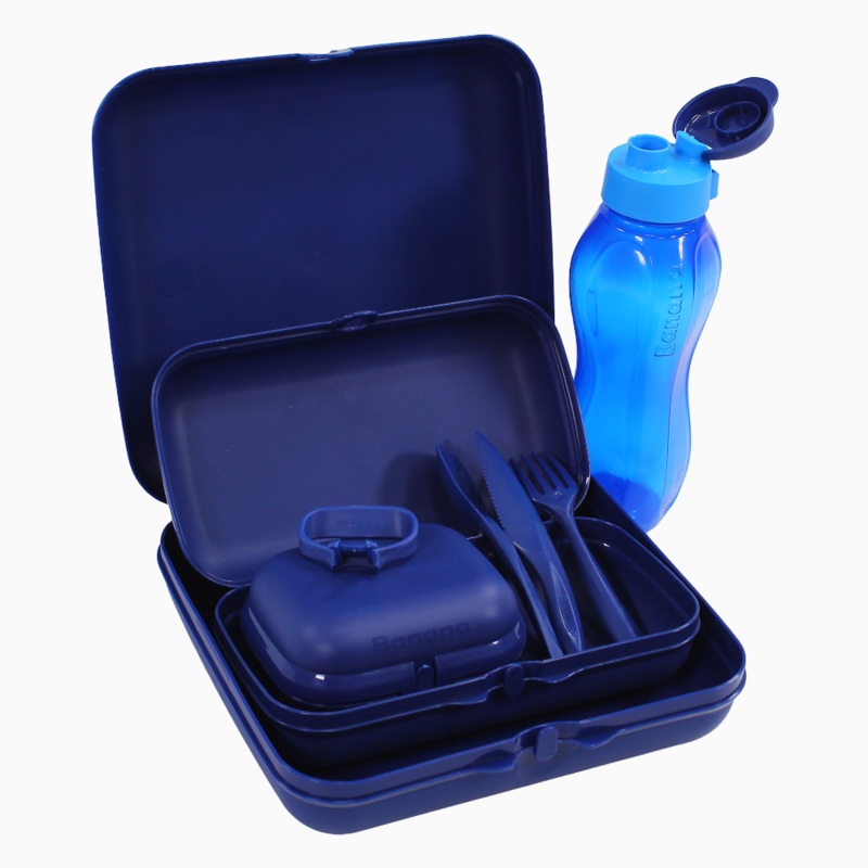Navy Plastic Lunch Box Set  (5-in-1 Easy Lock)