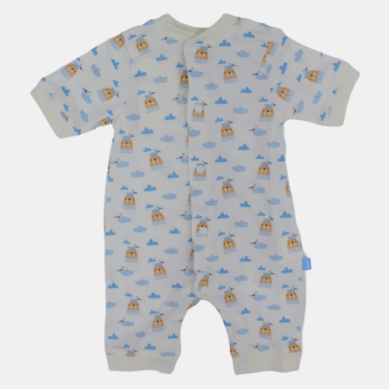 Baby Boys’ Cotton Romper  Off-White Sea Lion Design