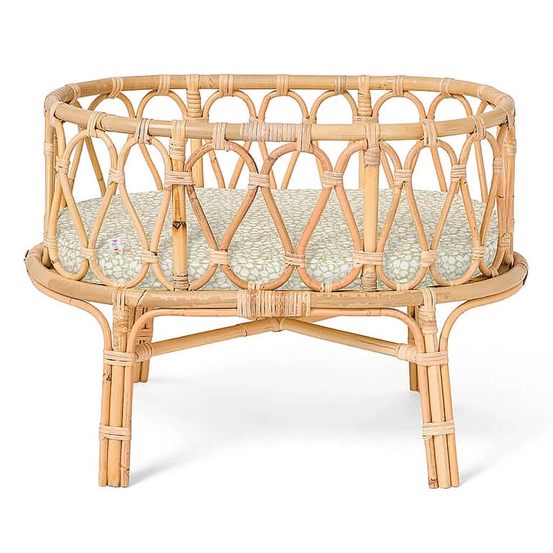 Doll Crib with Olive Leaves Mattress
