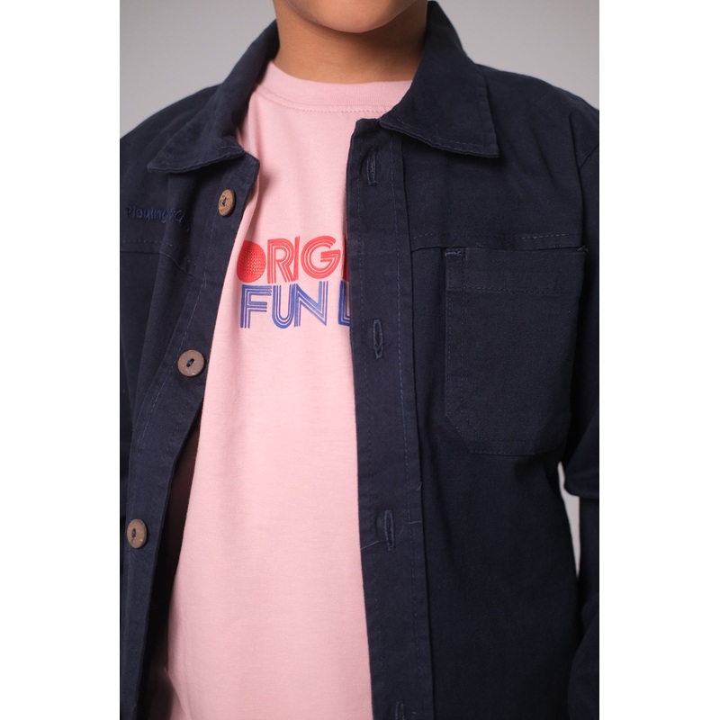 Unisex Baby “Playing Outdoors Club” Gabardine Shirt  Navy