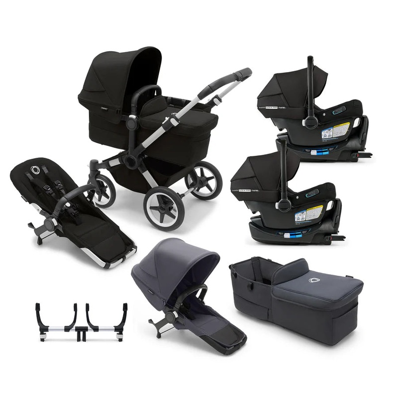 Bugaboo Donkey 5 Mono Complete Stroller + Duo + Bassinet + Bugaboo Turtle Air Shield By Nuna Car Seat Twin Travel System