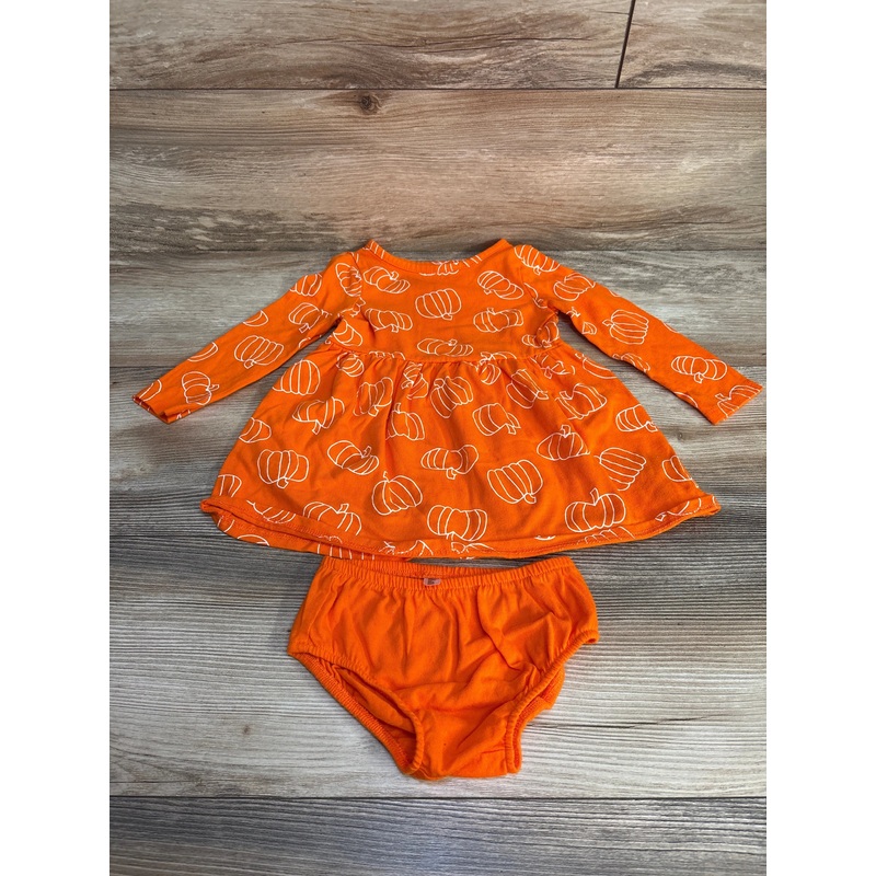 Cat & Jack 2pc Pumpkin Print Dress & Bloomers Orange sz 18m Orange 18m