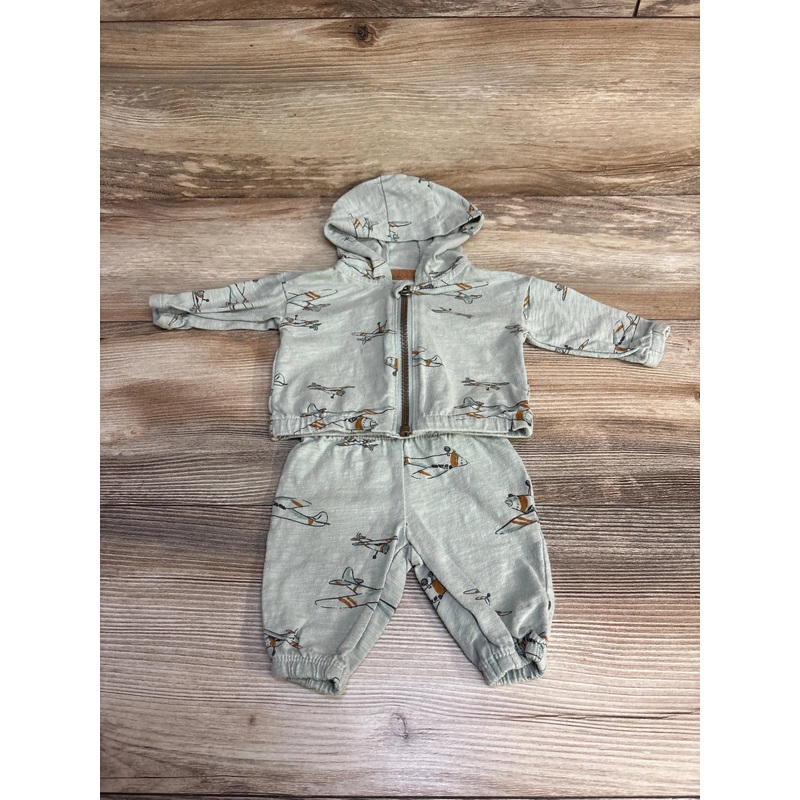 Carter’s 2pc Airplane Print Full Zip Hoodie & Joggers Green sz Newborn Green Newborn