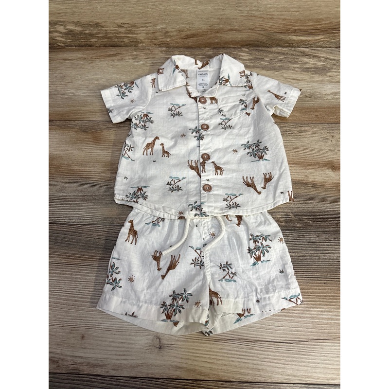 Just One You 2pc Giraffe Button Up Shirt & Shorts White sz 3m White 3m