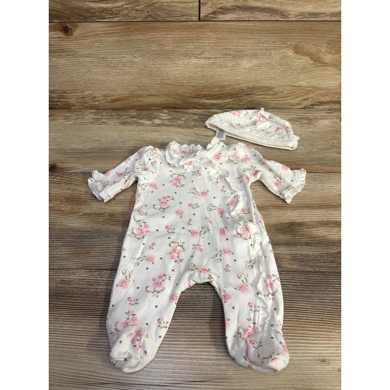 Little Me 2pc Floral Ruffle Sleeper & Hat White sz Preemie White Preemie