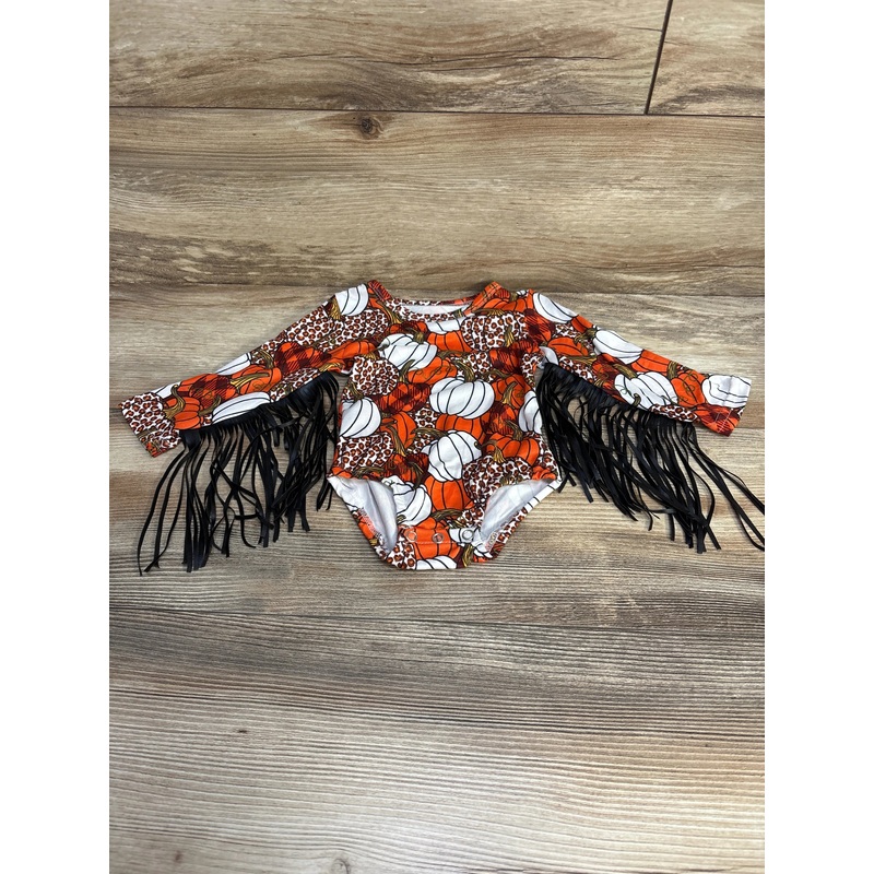Pumpkin Print Fringe Bodysuit Orange sz 0-3m Orange Newborn